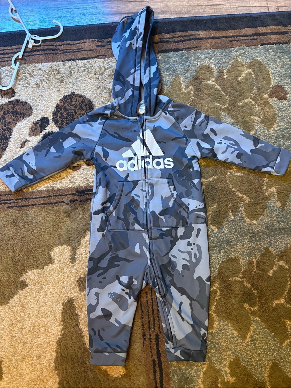 adidas Kids Gray Camo Hooded One-Piece